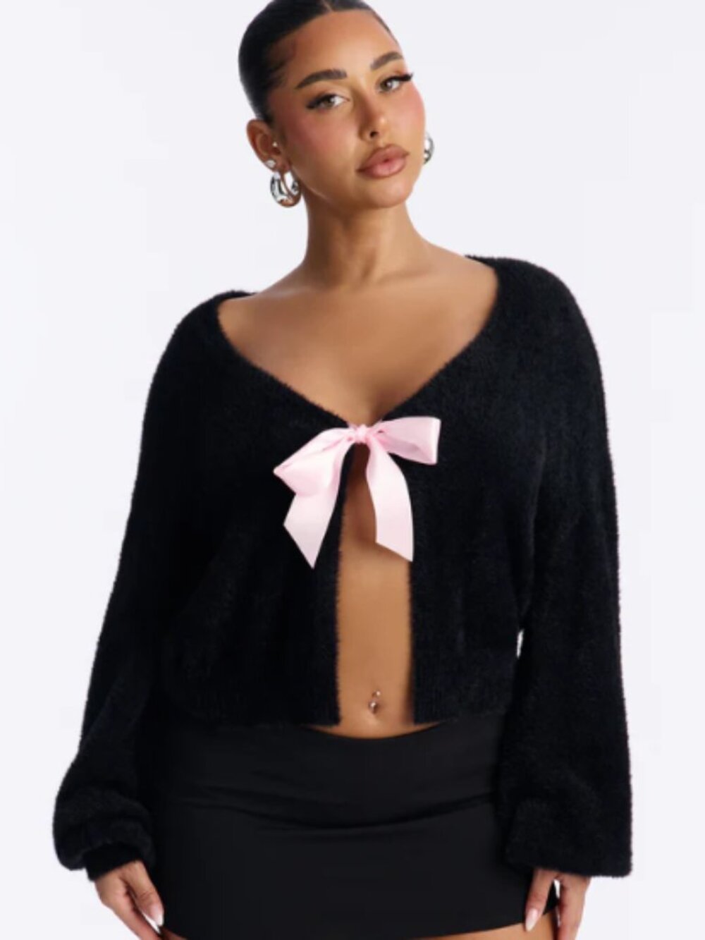 Fashion Nova NWT Black Faux-Fur Open Front Cardigan